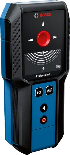 Detektor Bosch GMS 120-27 menemukan logam dan kabel beraliran listrik.