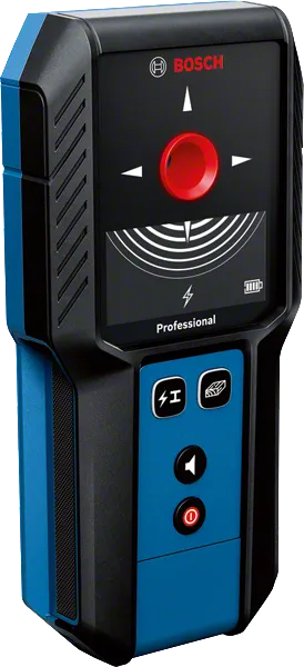 Detektor Bosch GMS 120-27 menemukan logam dan kabel beraliran listrik.