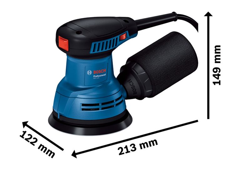 Mesin pengamplas orbit acak Bosch GEX 125 dengan penyaring debu.