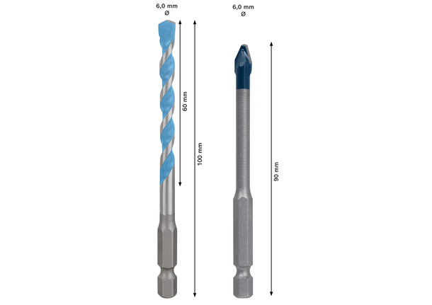Set mata bor Bosch HEX-9 6 mm untuk keramik keras dan konstruksi multi.
