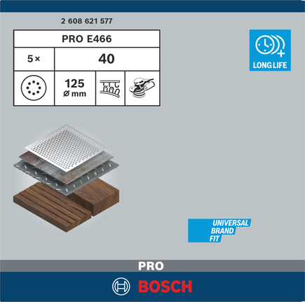 Cakram pengamplas Bosch PRO E466 125 mm G40 5 buah.