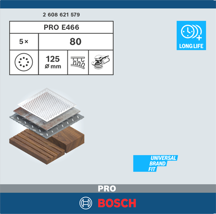 Cakram pengamplas Bosch PRO E466 125 mm G80 5 buah.
