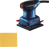 Mesin pengamplas orbital Bosch GSS 140 dengan lembaran pengamplas.