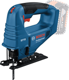 Gergaji ukir nirkabel Bosch GST 183-LI dengan slot baterai yang terlihat.