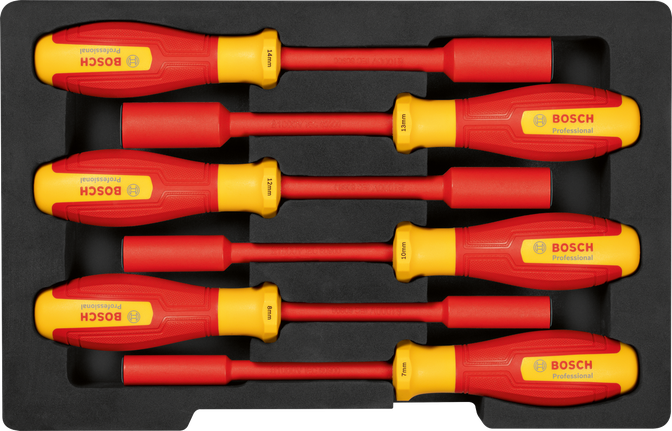 Set kunci soket Bosch VDE isi 6 buah untuk pekerjaan listrik.