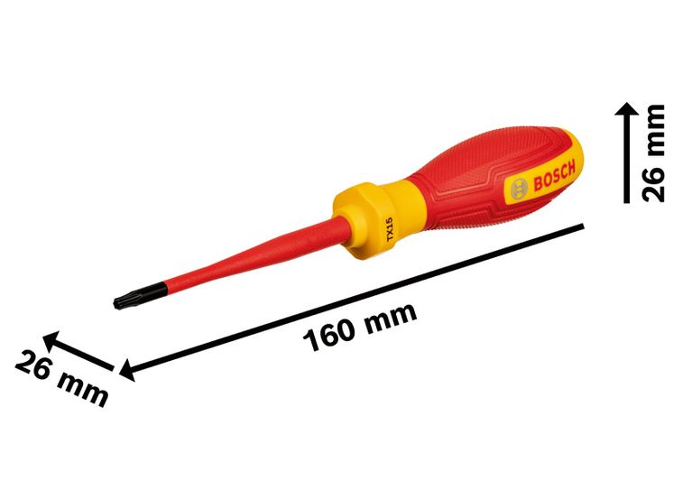 Obeng VDE TX15x75 Obeng Bosch VDE TX15 dengan panjang 160 mm.