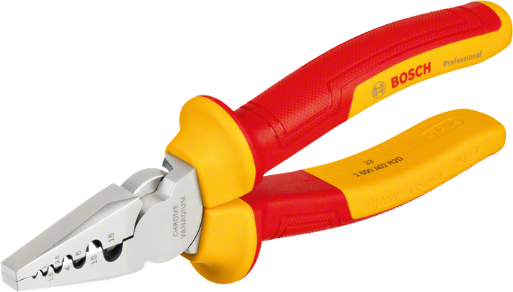 Tang crimping Bosch VDE 180mm dengan gagang berisolasi.