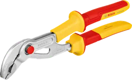 Tang pompa air Bosch VDE dengan gagang berisolasi.