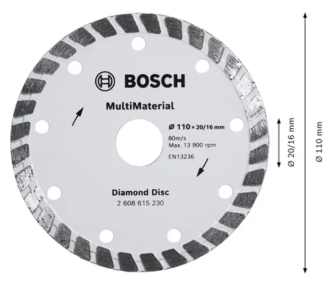 Cakram Berlian Bosch MultiMaterial 110 mm untuk pemotongan.