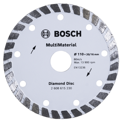 Cakram Berlian Bosch MultiMaterial 110 mm untuk pemotongan beragam.