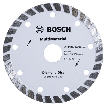 Cakram Berlian Bosch MultiMaterial 110 mm untuk pemotongan beragam.