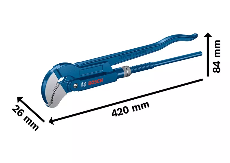 Kunci pas pipa sudut 45° 420 mm berbentuk S Kunci pas pipa sudut 45° 420 mm berbentuk S