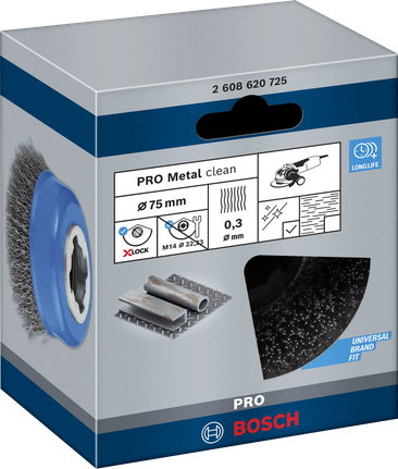 Sikat cangkir Bosch PRO Metal clean X-Lock 75×0,3 mm.