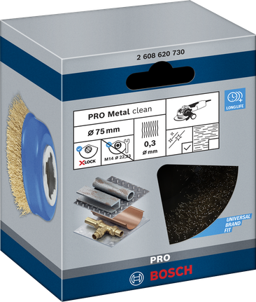 Sikat cangkir bersih Bosch PRO Metal 75×0,30 mm X-Lock.