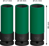 Set Kunci Sok Impact Bosch PRO ekstra dalam, 3 buah.
