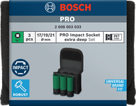 Bosch PRO Impact Socket Set ekstra dalam 3 buah dengan penutup PET.
