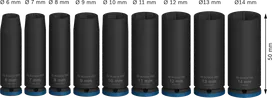 Set Soket Impact Bosch PRO kedalaman 1/4 inci, 9 buah.