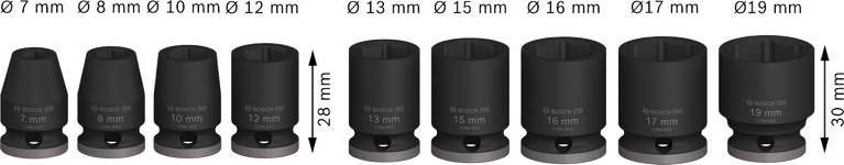 Set Kunci Sok Impact Bosch PRO 3/8" 9 buah, 7-19 mm.