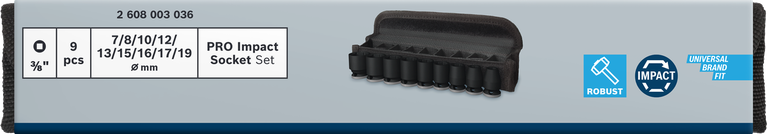 Bosch PRO Impact Socket Set 3/8 inci, 9 buah dalam kotak.