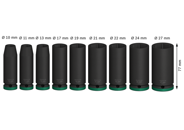 Set Soket Impact Bosch PRO 1/2 inci dalam 9 buah.