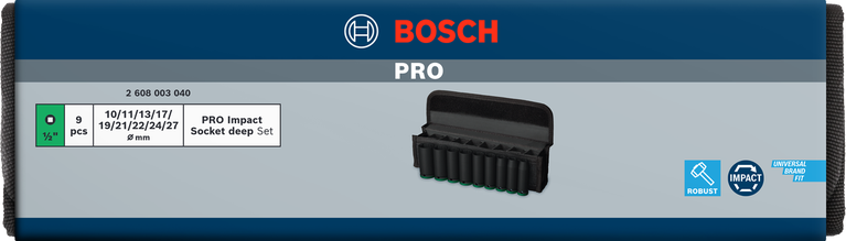 Set Soket Impact Bosch PRO 1/2 inci dalam 9 buah.