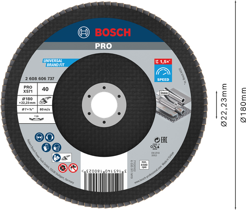 Cakram Penutup Bosch PRO X571 180 mm G40 untuk penggerindaan logam.