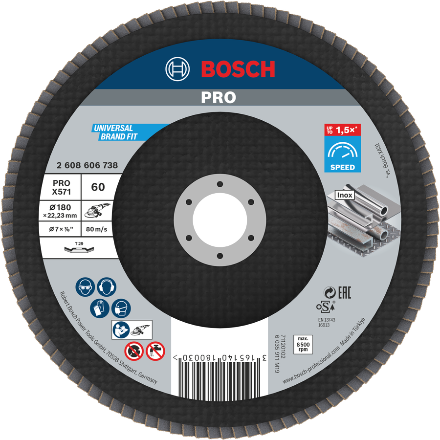 Cakram Penutup Bosch PRO X571 180mm G60 untuk penggerindaan logam.