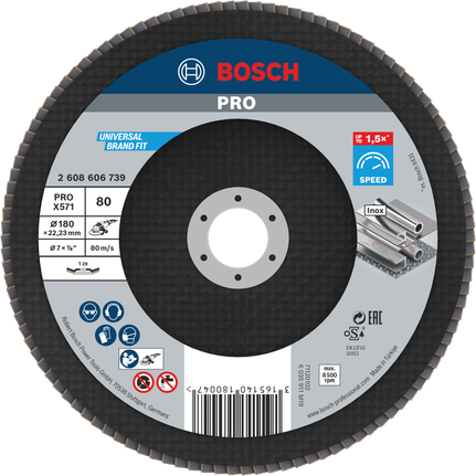 Cakram Penutup Bosch PRO X571 180mm G80 untuk penggerindaan logam.