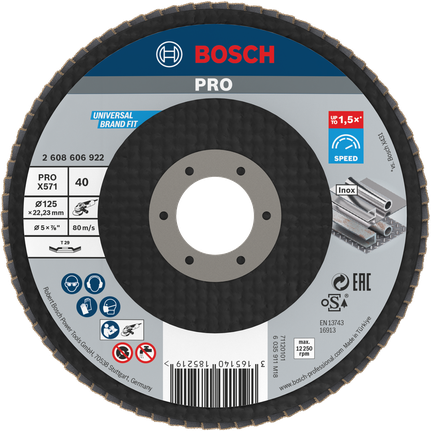 Cakram penutup Bosch PRO X571 bersudut 125 mm grit 40.