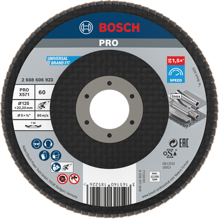 Cakram penutup Bosch PRO X571 125mm G60 untuk penggerindaan logam.