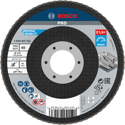 Bosch PRO X571 Flap Disc 115mm G40 untuk penggilingan logam.