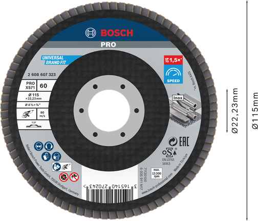 Bosch PRO X571 Flap Disc 115mm G60 untuk penggilingan logam.