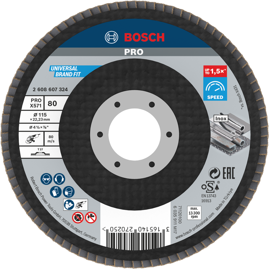 Cakram Penutup Bosch PRO X571 115mm G80 untuk penggerindaan logam.