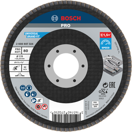 Cakram Penutup Bosch PRO X571 115mm G80 untuk penggerindaan logam.