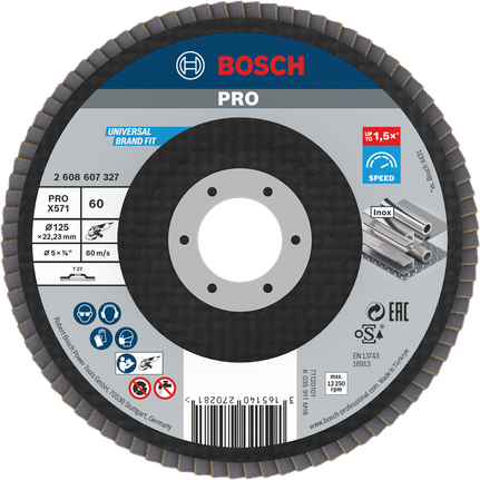 Cakram penutup Bosch PRO X571 125mm G60 untuk penggerindaan logam.