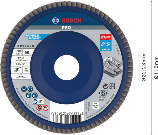 Bosch PRO X571 Flap Disc 115mm G60 untuk penggilingan logam.