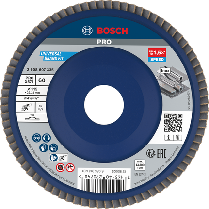 Bosch PRO X571 Flap Disc 115mm G60 untuk penggilingan logam.