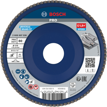 Cakram penutup Bosch PRO X571 115 mm G80 untuk Inox.