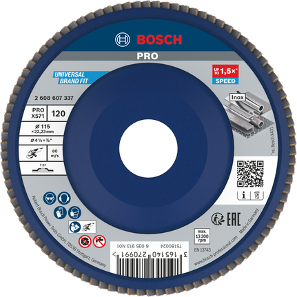 Cakram penutup Bosch PRO X571 115mm G120 untuk penggerindaan logam cepat.