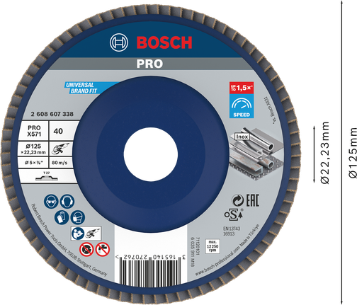 Bosch PRO X571 Flap Disc 125mm G40 untuk pengamplasan logam.