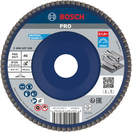 Cakram penutup Bosch PRO X571 125mm G40 untuk penggerindaan logam cepat.