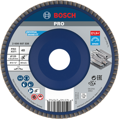 Object #200450817: 2608607338_bo_pro_u_f_1 Cakram penutup Bosch PRO X571 125mm G40 untuk penggerindaan logam cepat.