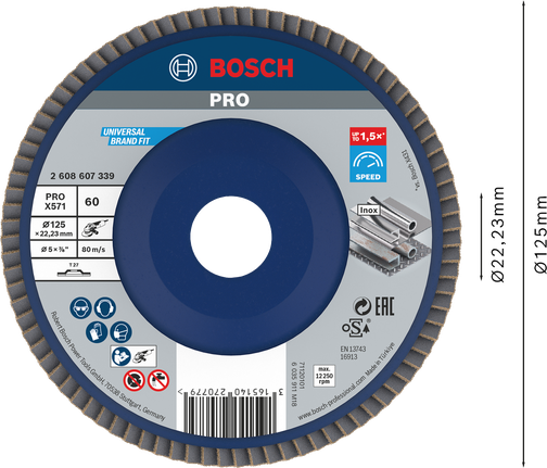 Cakram penutup Bosch PRO X571 125mm G60 untuk logam.