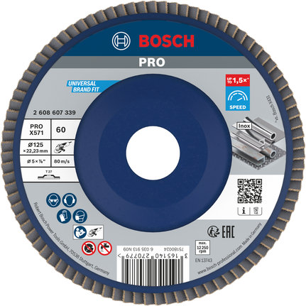 Cakram penutup Bosch PRO X571 125mm G60 untuk penggerindaan logam.