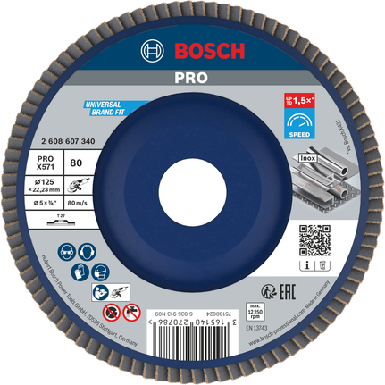 Cakram penutup Bosch PRO X571 125mm G80 untuk penggilingan.