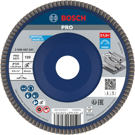 Cakram penutup Bosch PRO X571 125mm G120 untuk logam.