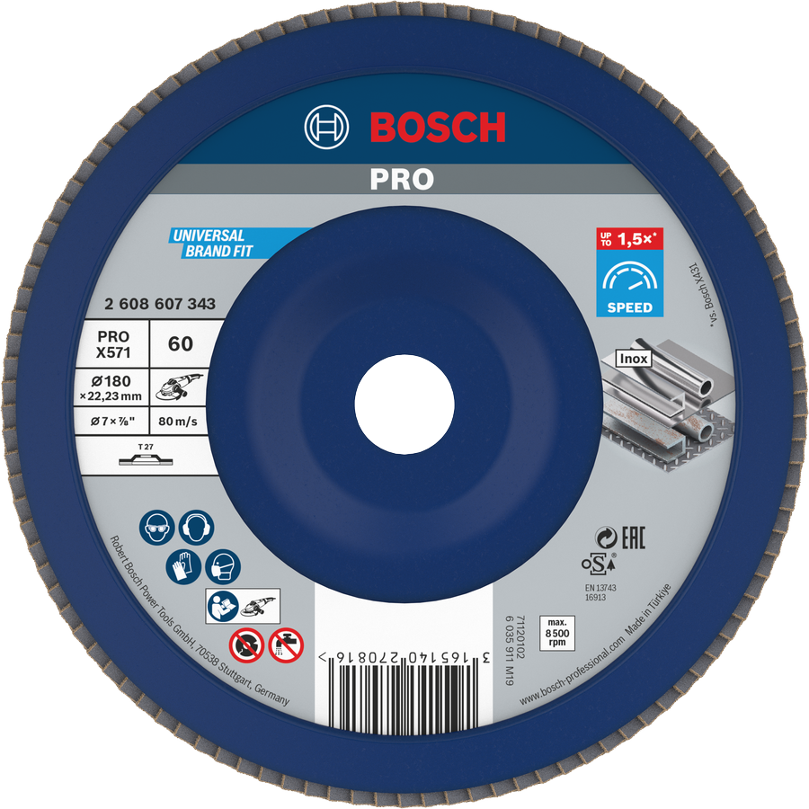 Bosch PRO X571 Flap Disc 180mm G60 untuk penggilingan logam.