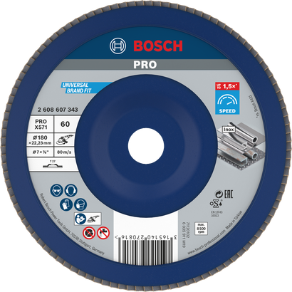 Object #200450832: 2608607343_bo_pro_u_f_1 Bosch PRO X571 Flap Disc 180mm G60 untuk penggilingan logam