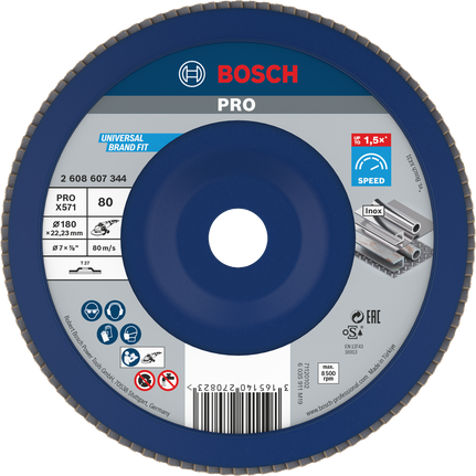 Cakram penutup Bosch PRO X571 180mm G80 untuk penggerindaan logam.