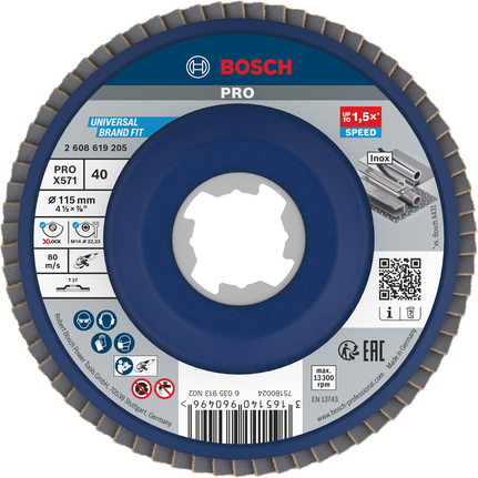 Bosch PRO X571 Flap Disc 115mm G40 X-Lock untuk logam.